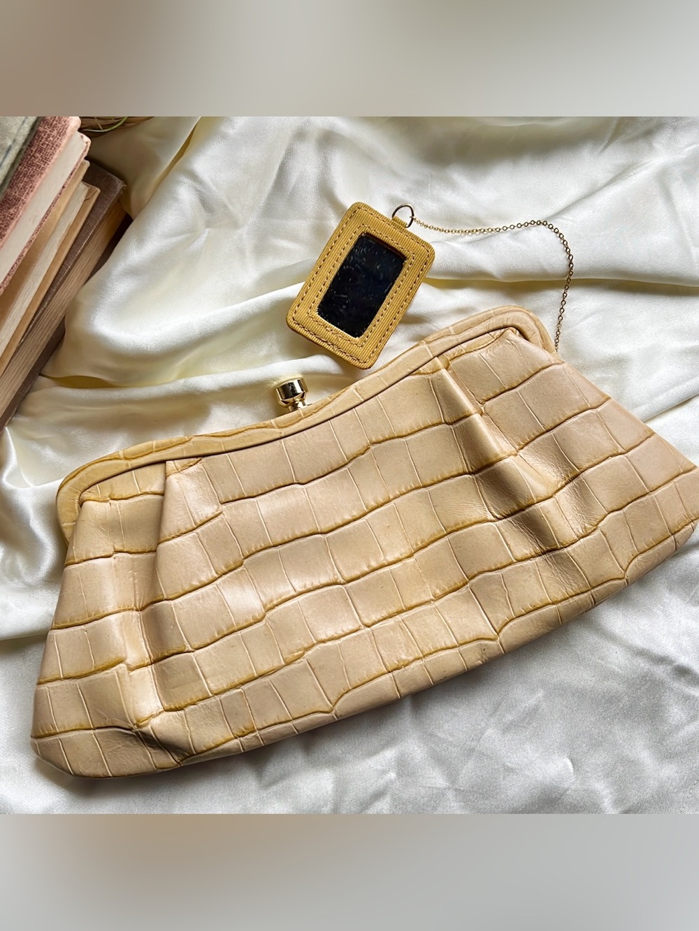 Banana Republic Women’s Vintage Yellow Crocs Embossed Leather Pattern Clutch